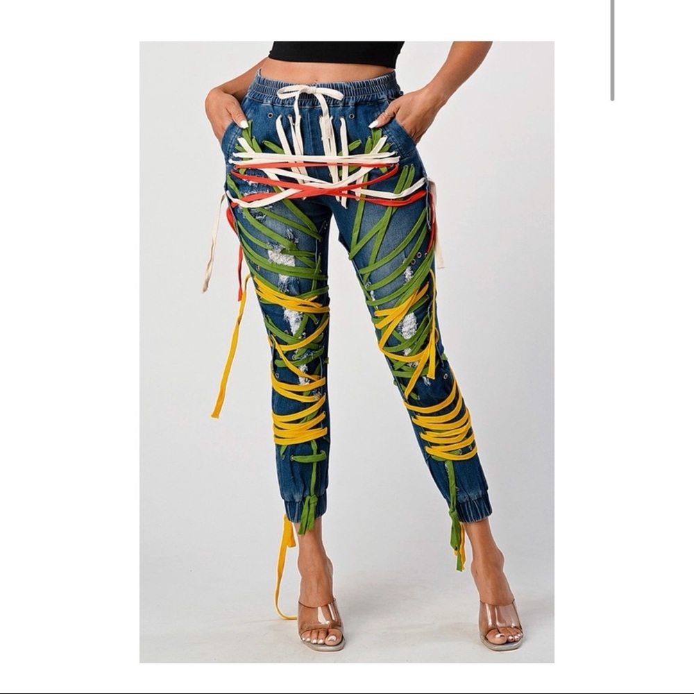 All Over String Denim Joggers